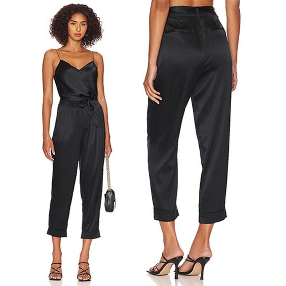 NWT Cami Nyc Hadar Waist Tie Silk Stretch Pants Women's Black Size: 2 - Picture 1 of 8